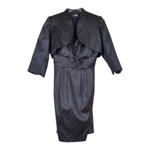 Tahari Black Embossed Textured Sheath Knee Length Dress With Cropped Jacket 2